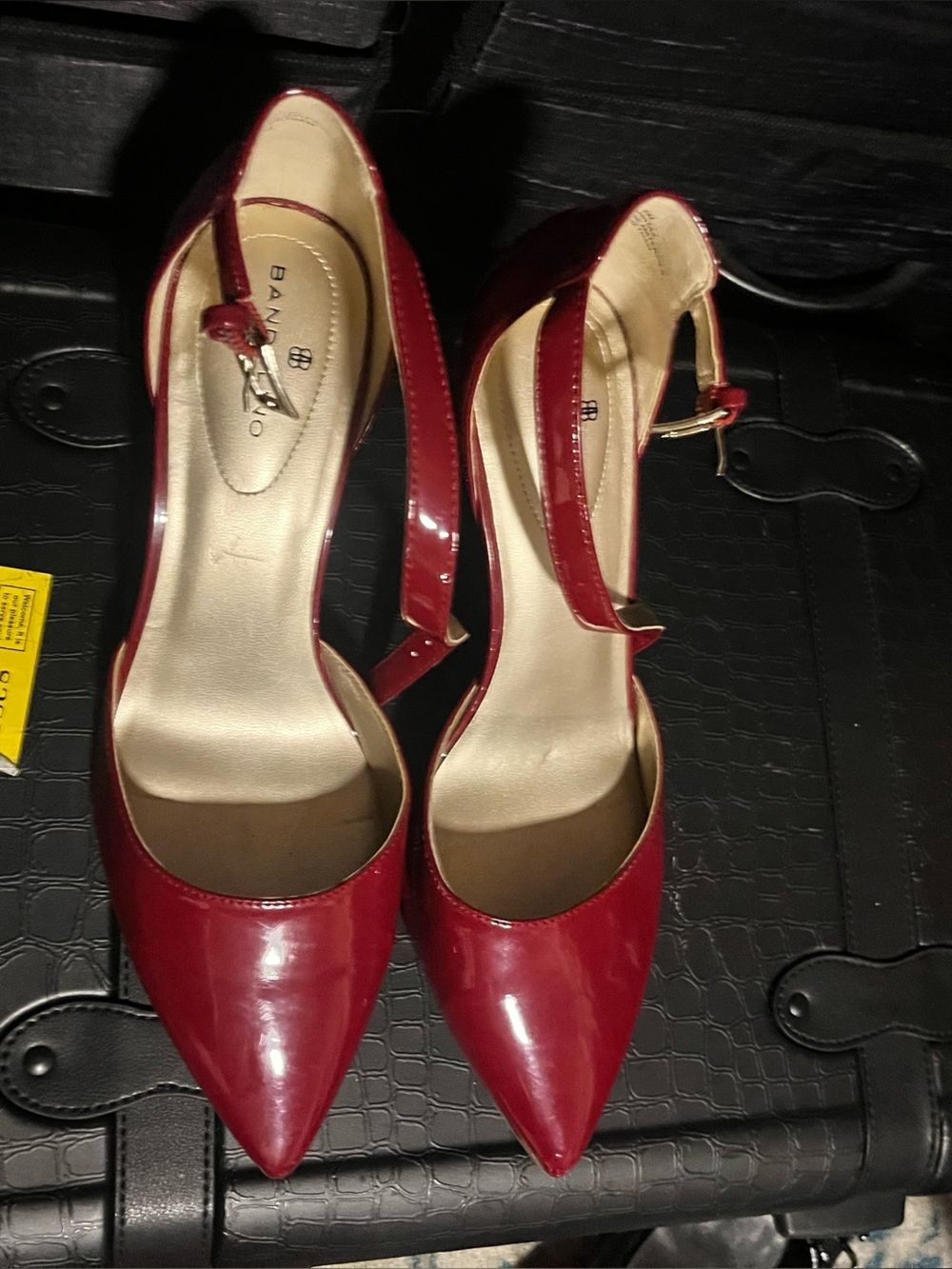 Bandolino Red Patent Pointed-Toe D'Orsay Heels with Ankle Strap
